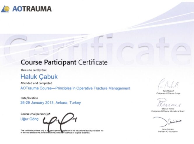 AOTrauma Principles in Operative Fracture Management certificate