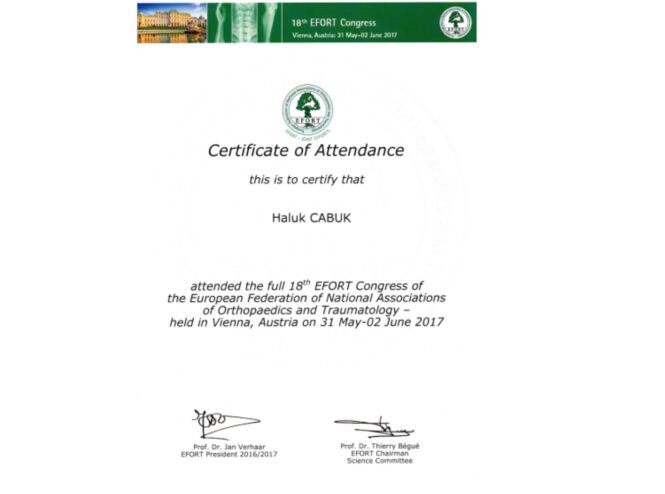 EFORT Congress participation certificate