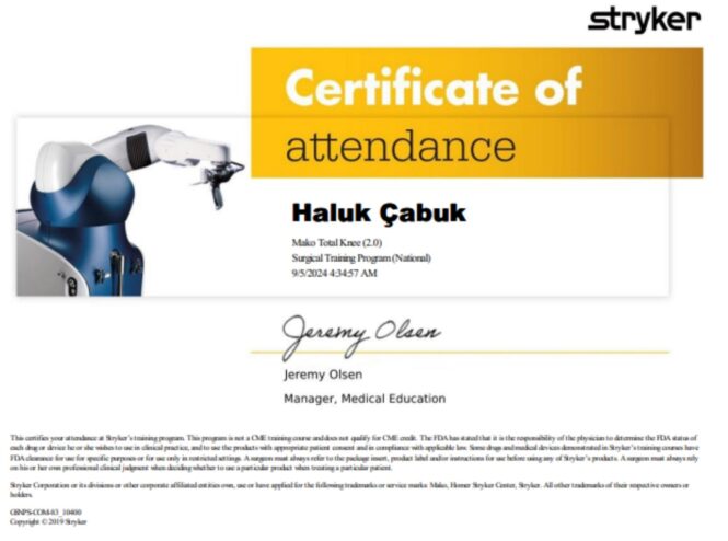 Mako Total Knee robotic surgery training certificate